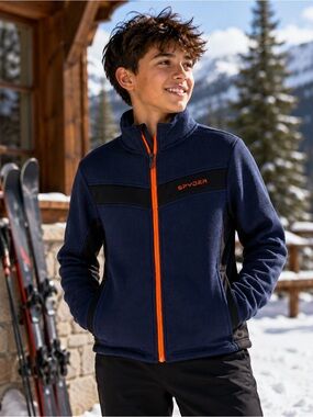 Spyder Boys XL Full Zip Fleece Jacket Navy Orange Black